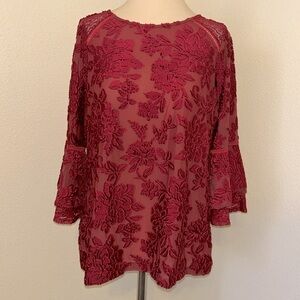 Figueroa & Flower Romantic Floral Valentine Deep Red Burgundy Top S Small 4 6 8